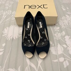 Next Women's Navy and Cream Peep Toe Heels